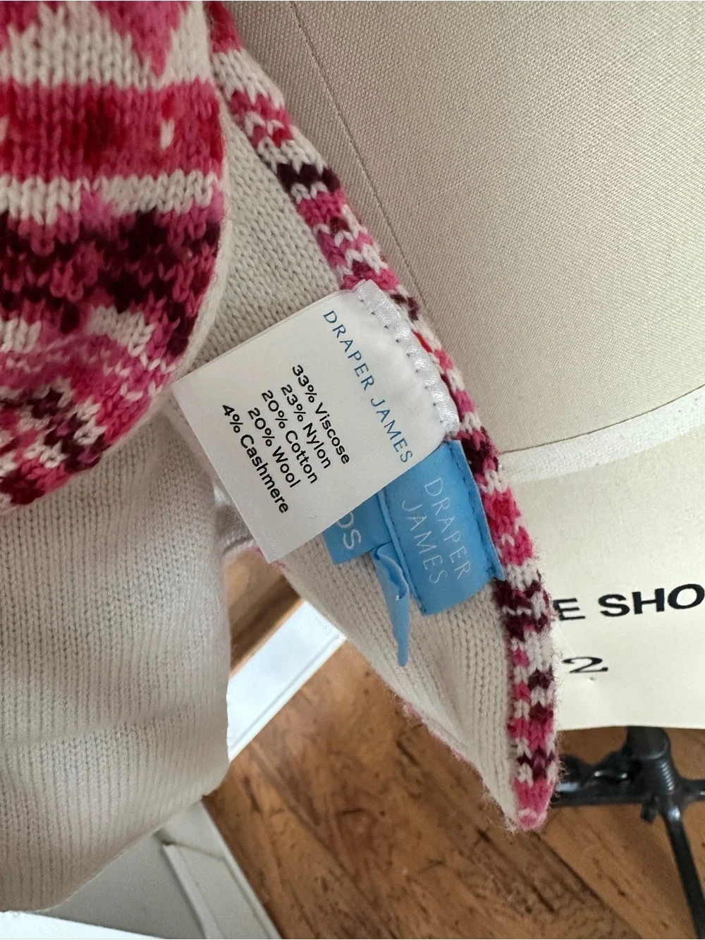 Draper James Fair isle Skinny Scarf Pink Burgundy Cream  80”x7” - Picture 6 of 8
